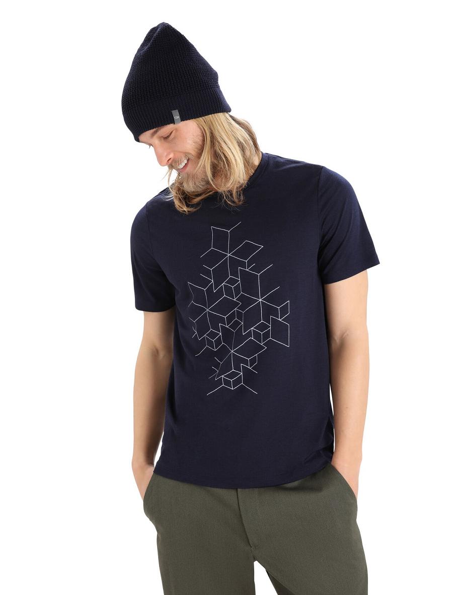 Icebreaker Merino Tech Lite II Lyhyt Sleeve Snowflake Miesten T Paidat Laivastonsininen | FI 1203OKIR